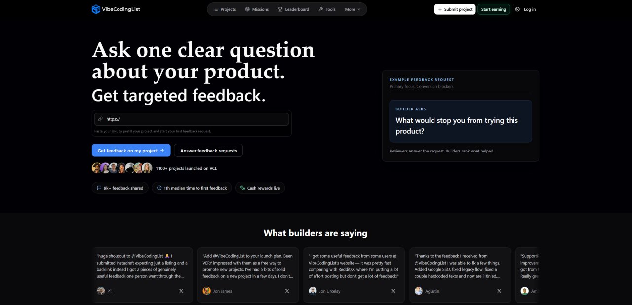 Screenshot of VibeCodingList